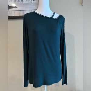 Rock & Republic Women’s Forest Green Studded Knit w/One Cold Shoulder - Sz M